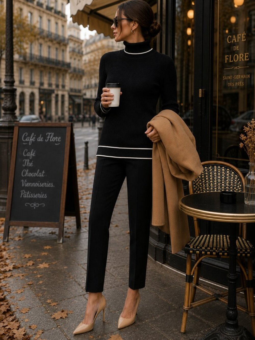 Adrianna Papell Black Ribbed Turtleneck Sweater White Contrast Trim Stripe Hem S